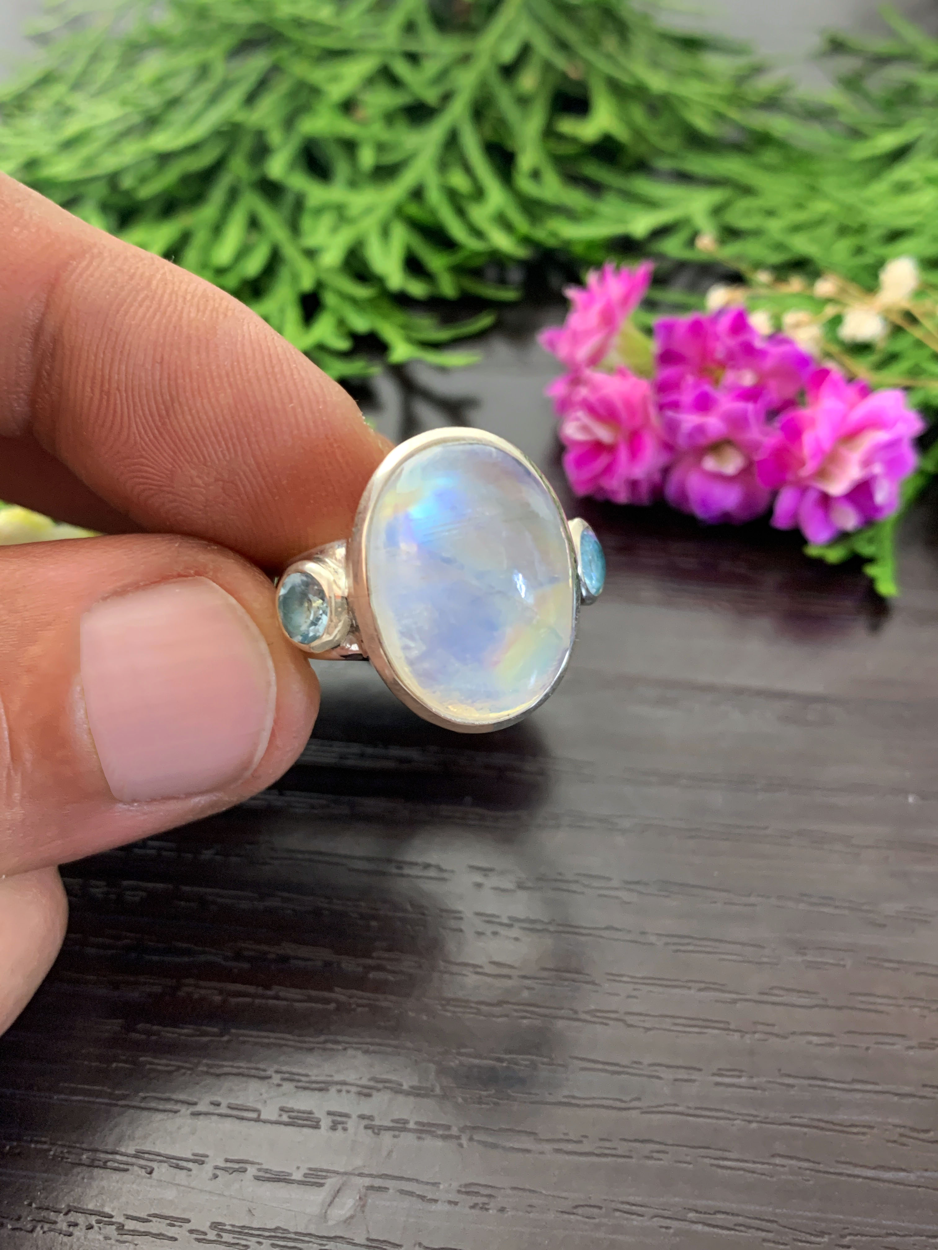 Mondstein Ring mit Blautopas - TOP