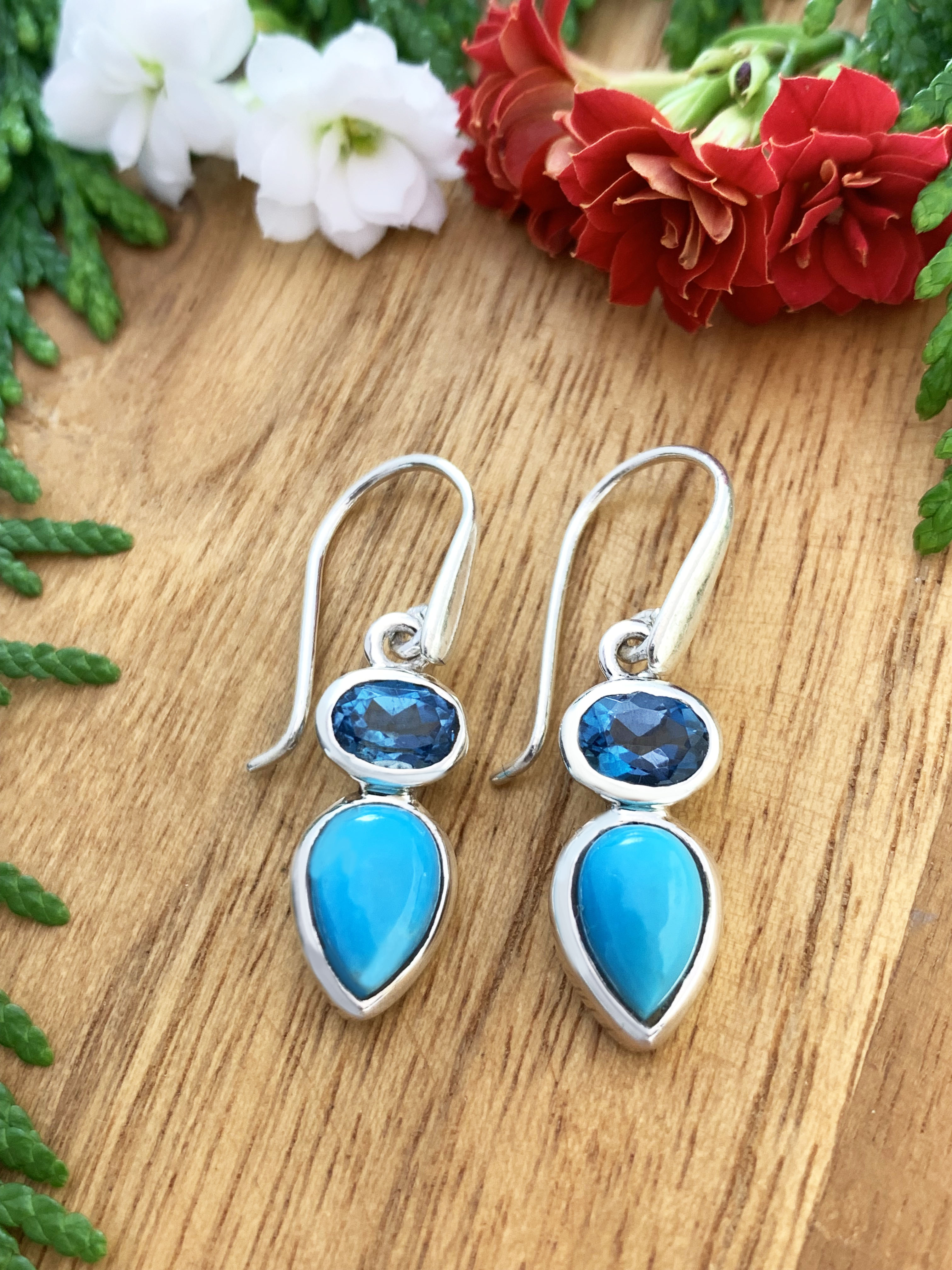 tuerkis-ohrhaenger-turquoise-earrings-ohr00749 Türkis Ohrhänger mit London Blautopas