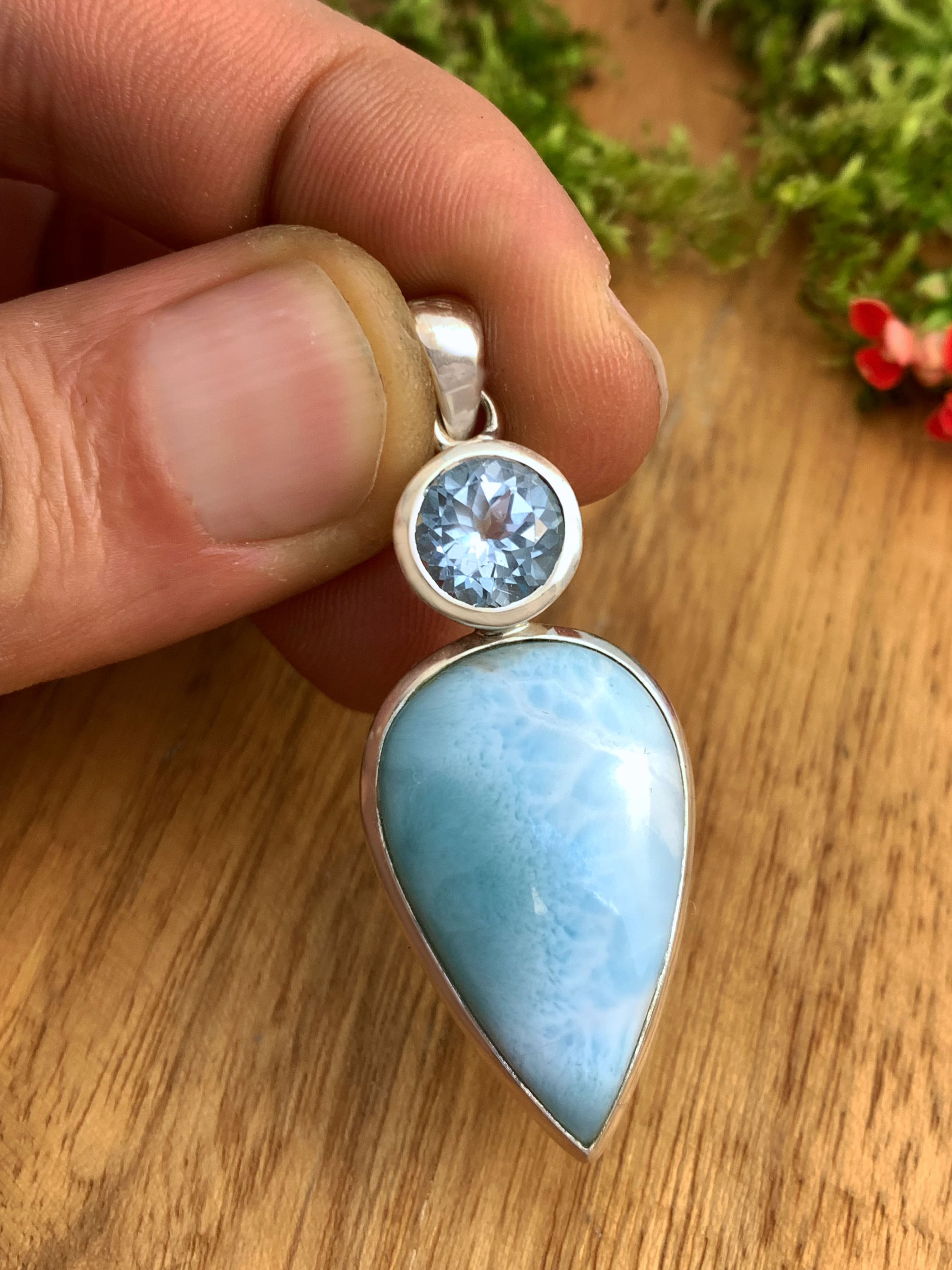Larimar Pendant with Blue Topaz 