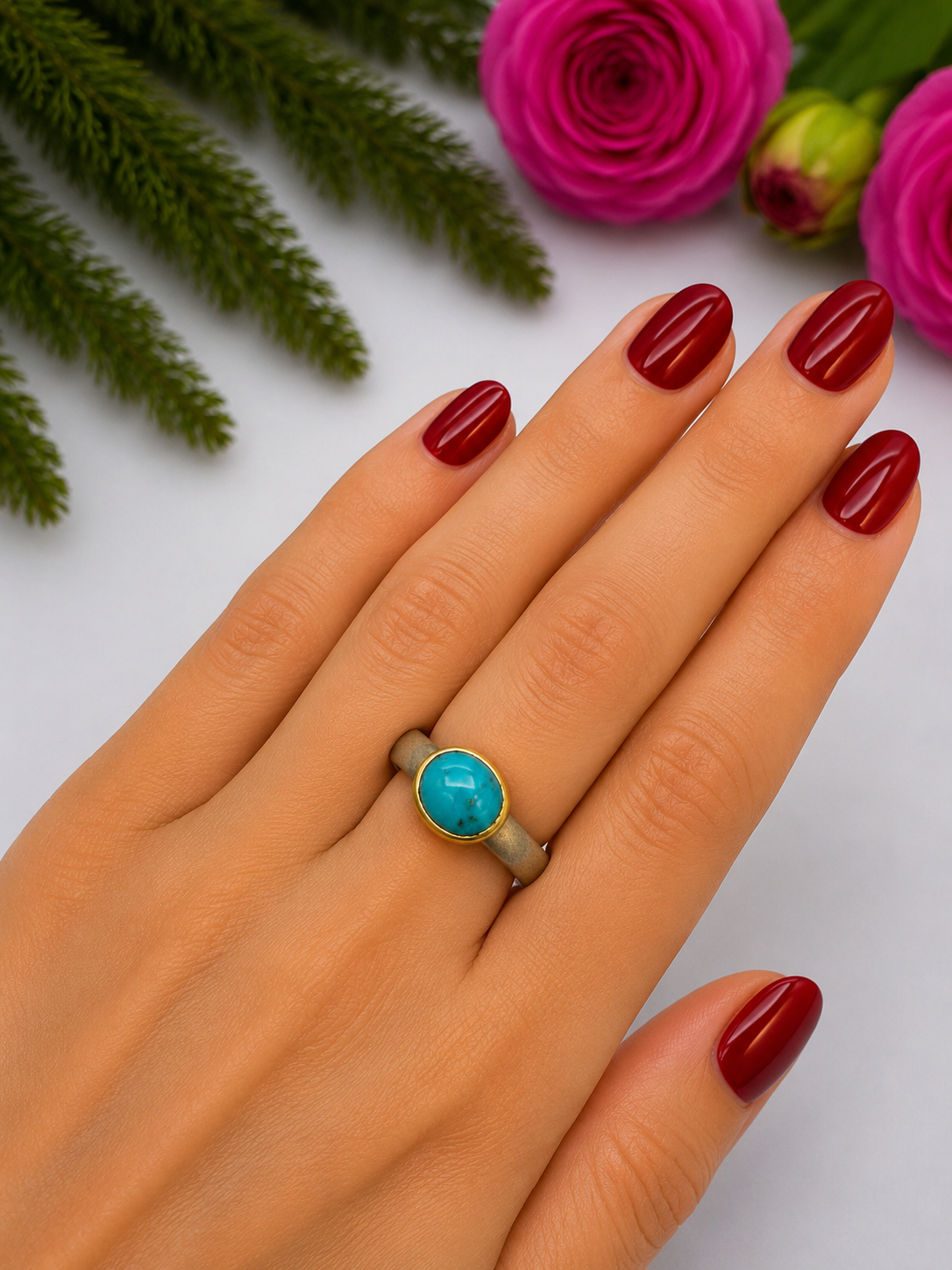 Türkis Ring - matted gold plated