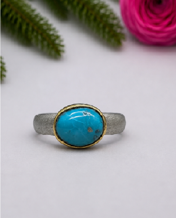 Türkis Ring - matted gold plated
