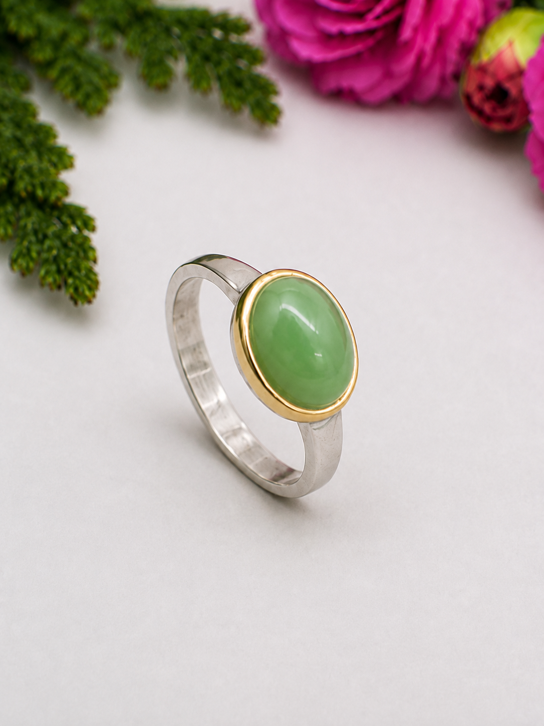 Chrysoprase Ring - matted, gold plated