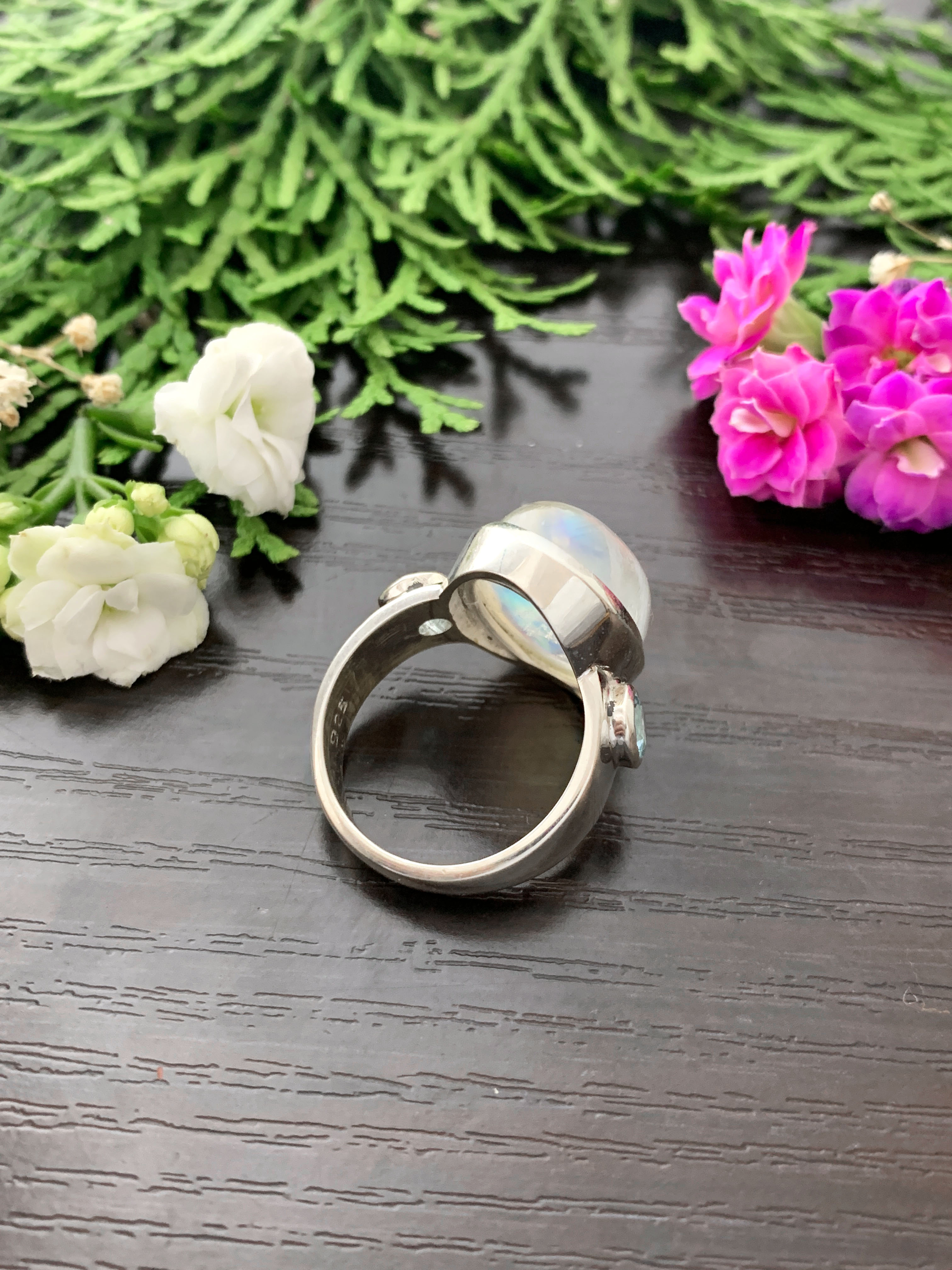 Mondstein Ring mit Blautopas - TOP