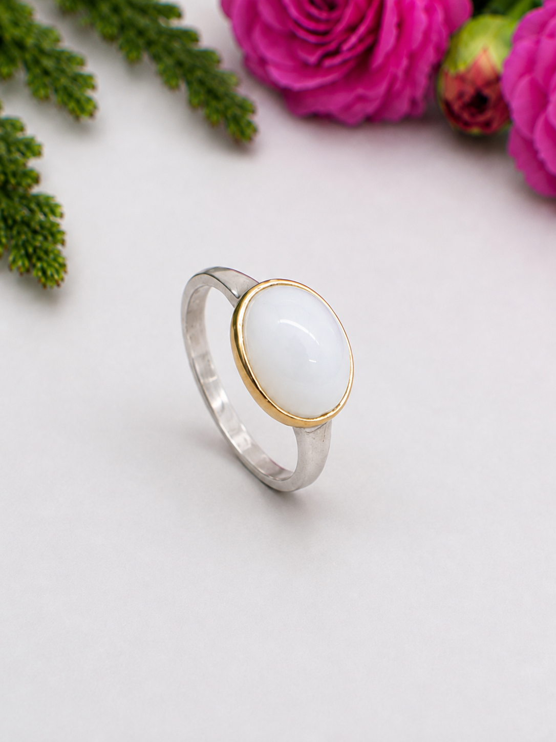 Plain White Moonstone Ring