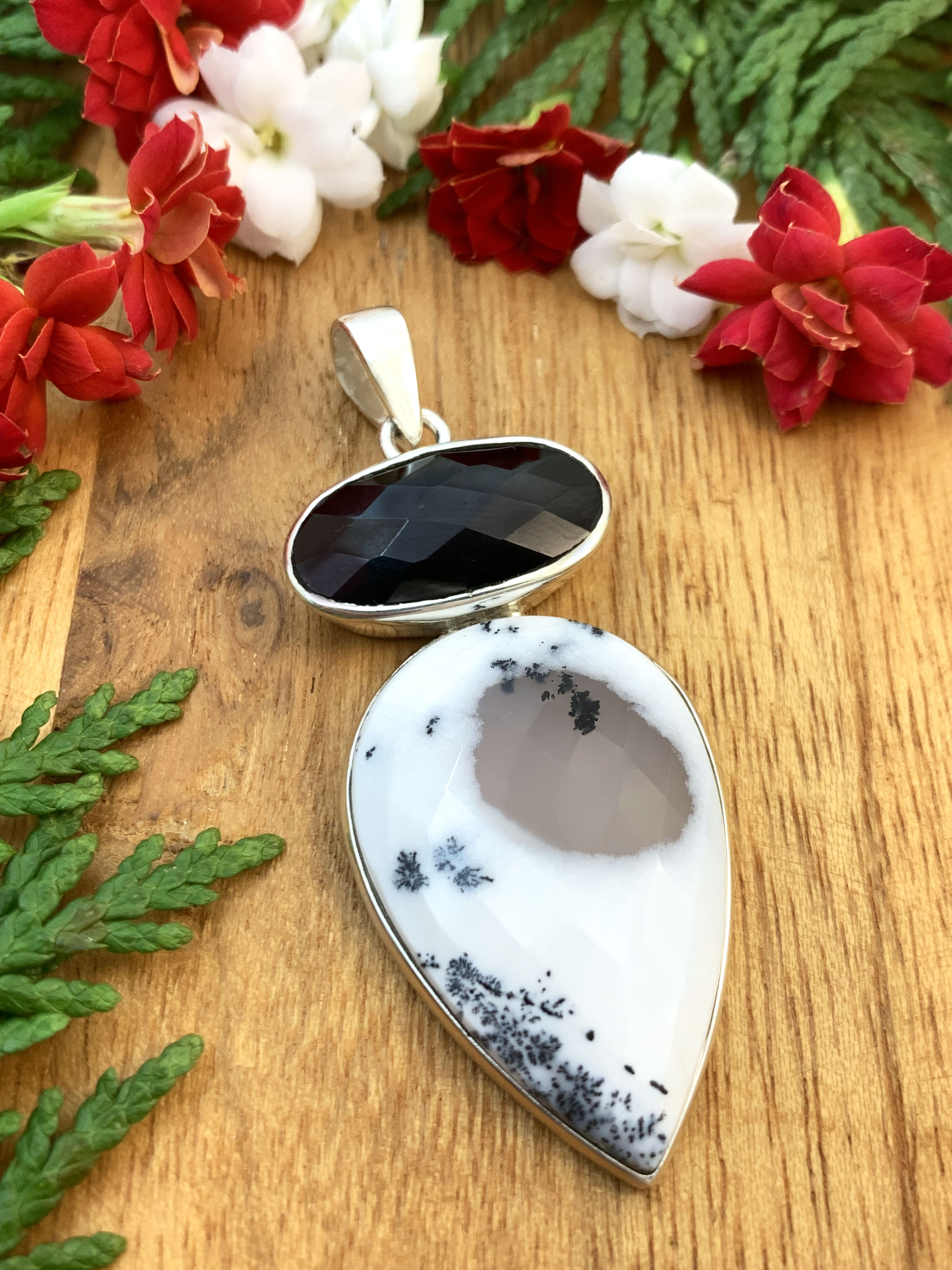 Dendritachat Anhänger mit Onyx