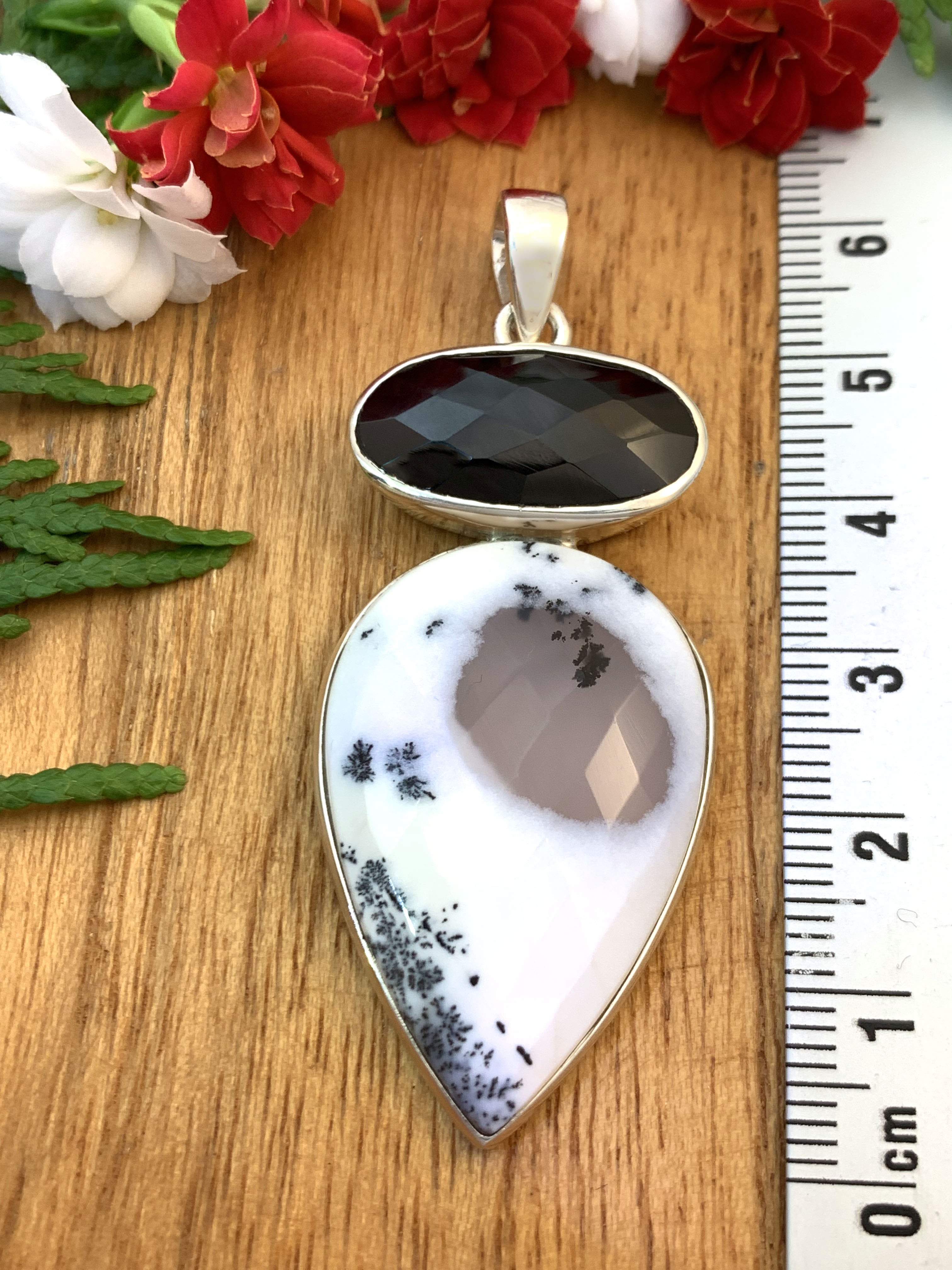 Dendritachat Anhänger mit Onyx