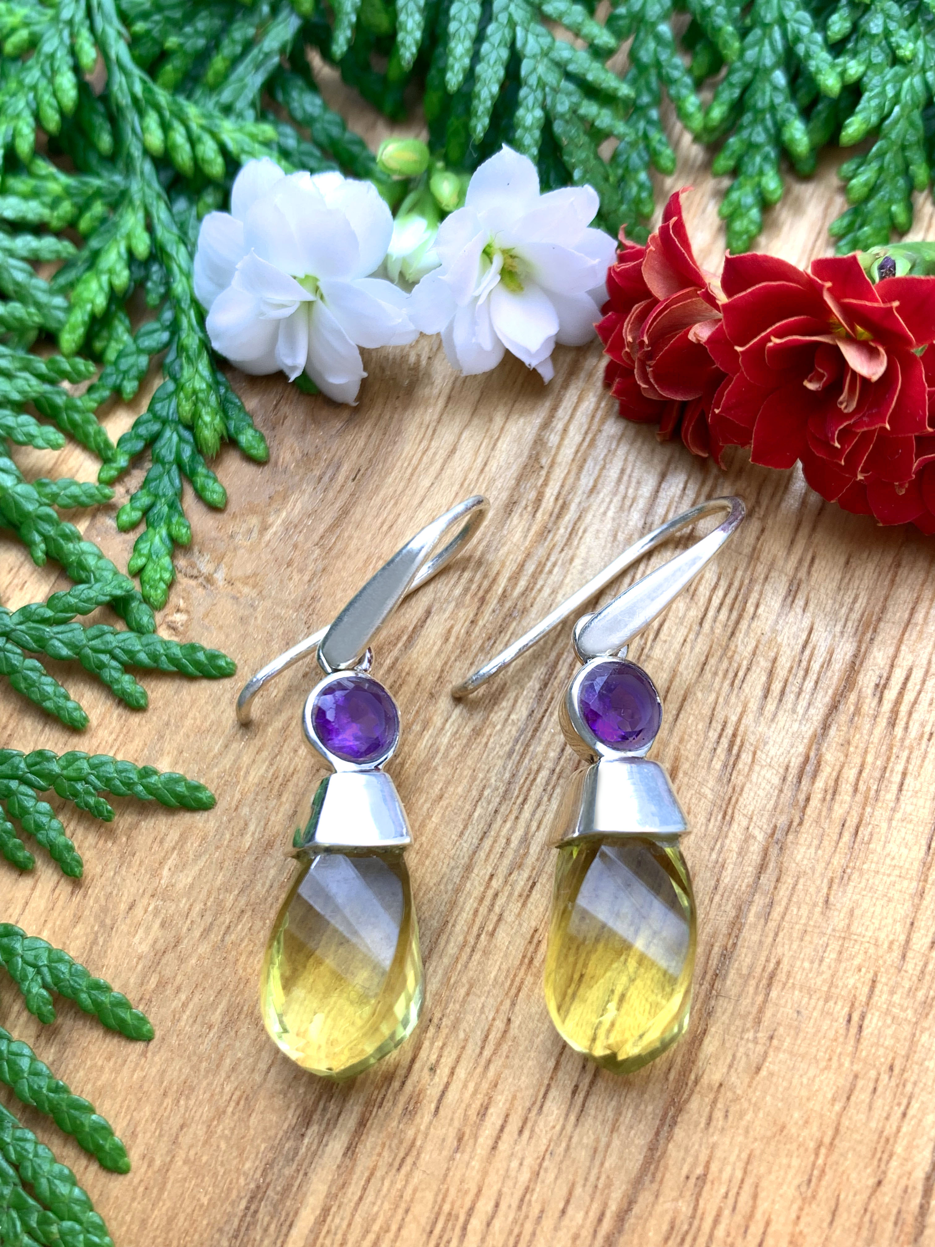 lemonquarz-ohrhaenger-lemon-quartz-earrings-ohr00752 Lemonquarz Ohrhänger mit Amethyst