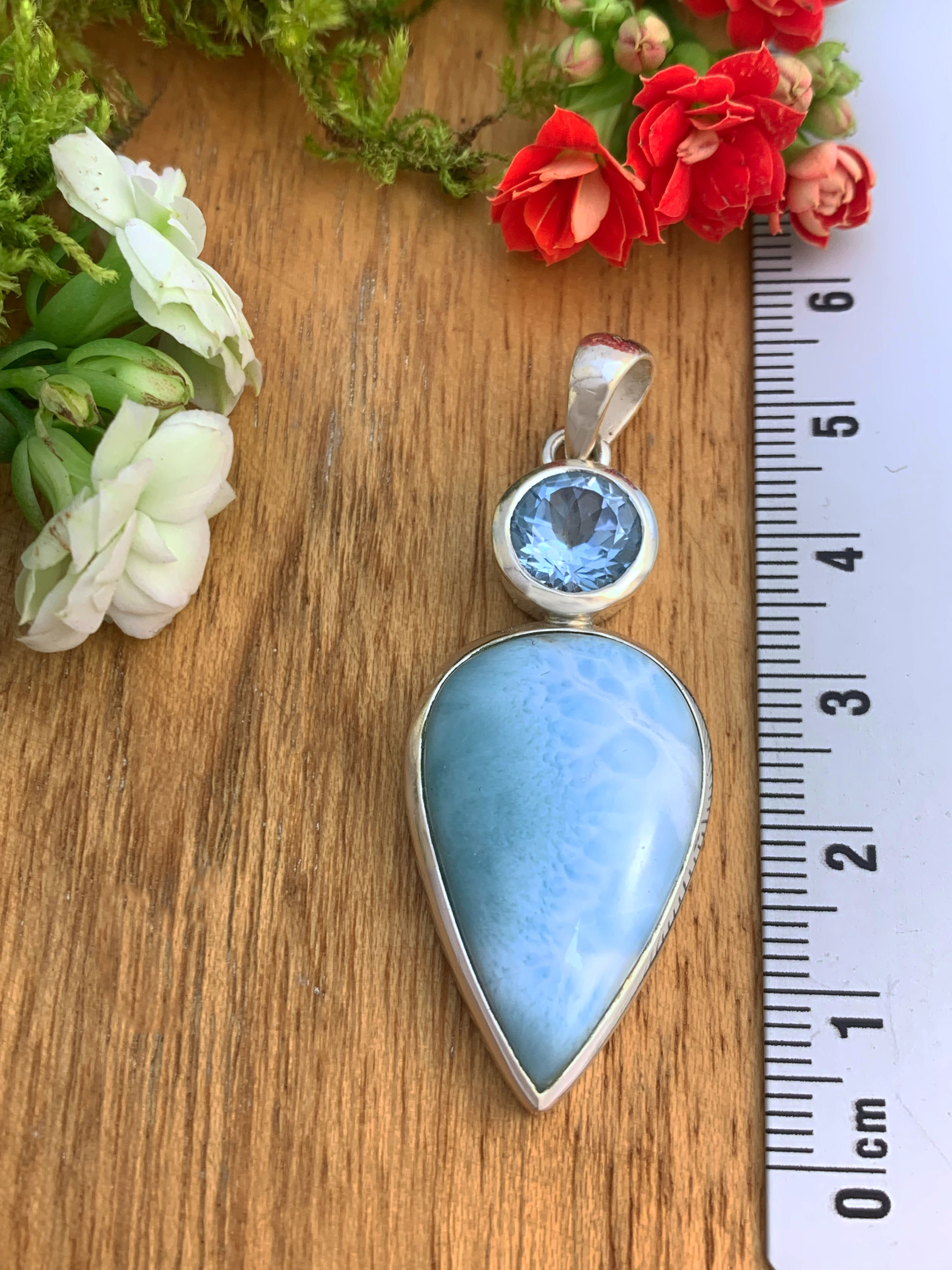 Larimar Pendant with Blue Topaz 