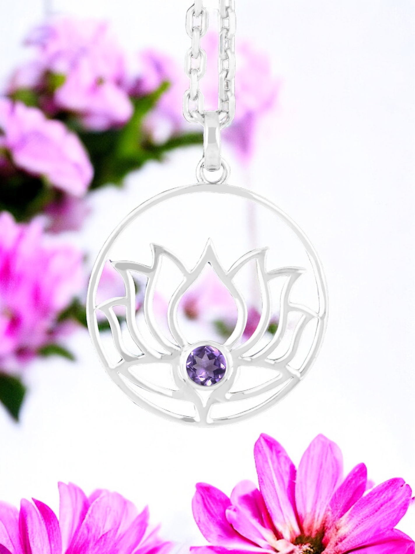 Photoroom_20240316_183644 Lotusblume Anhänger - Amethyst