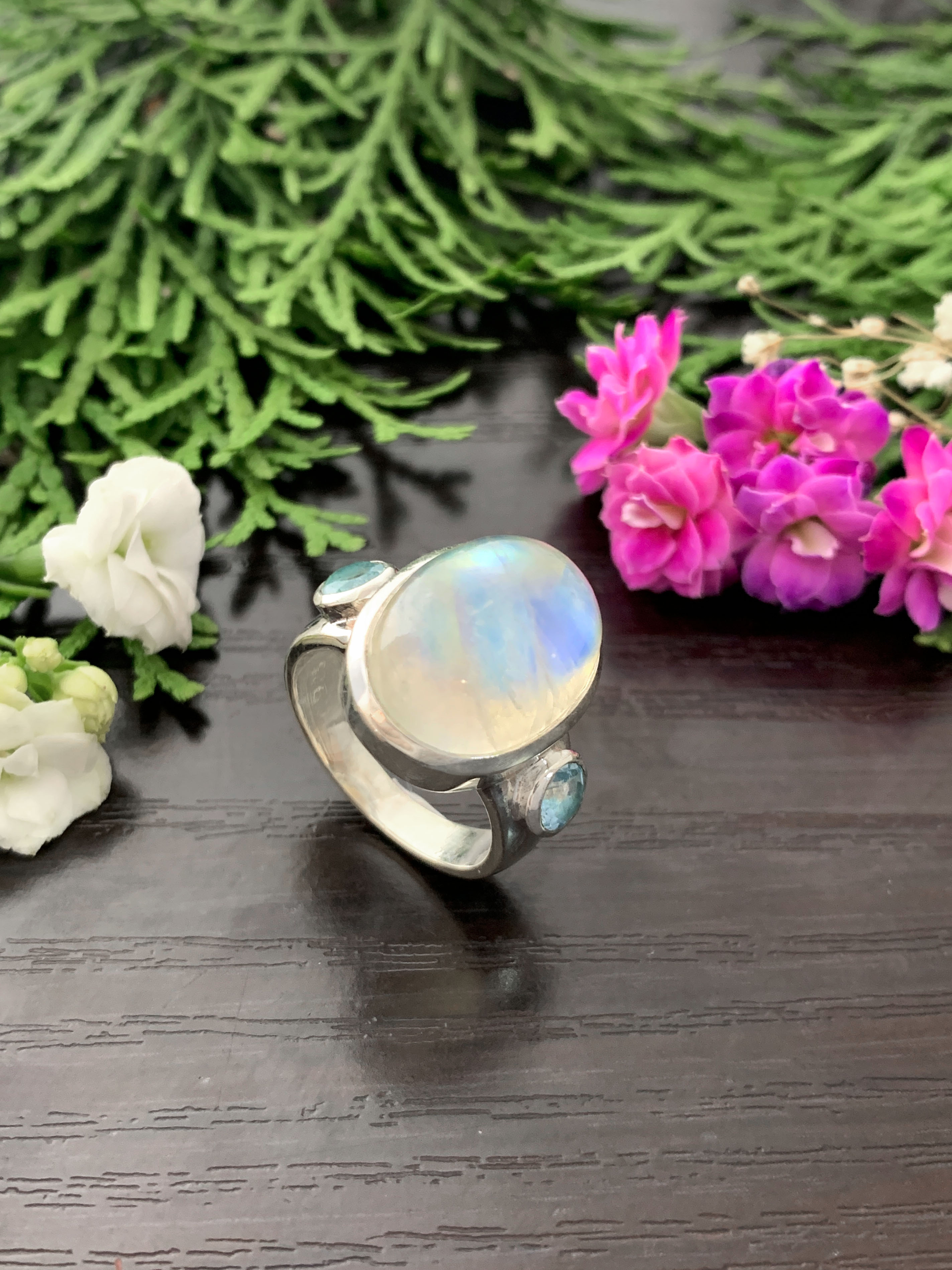 Mondstein Ring mit Blautopas - TOP