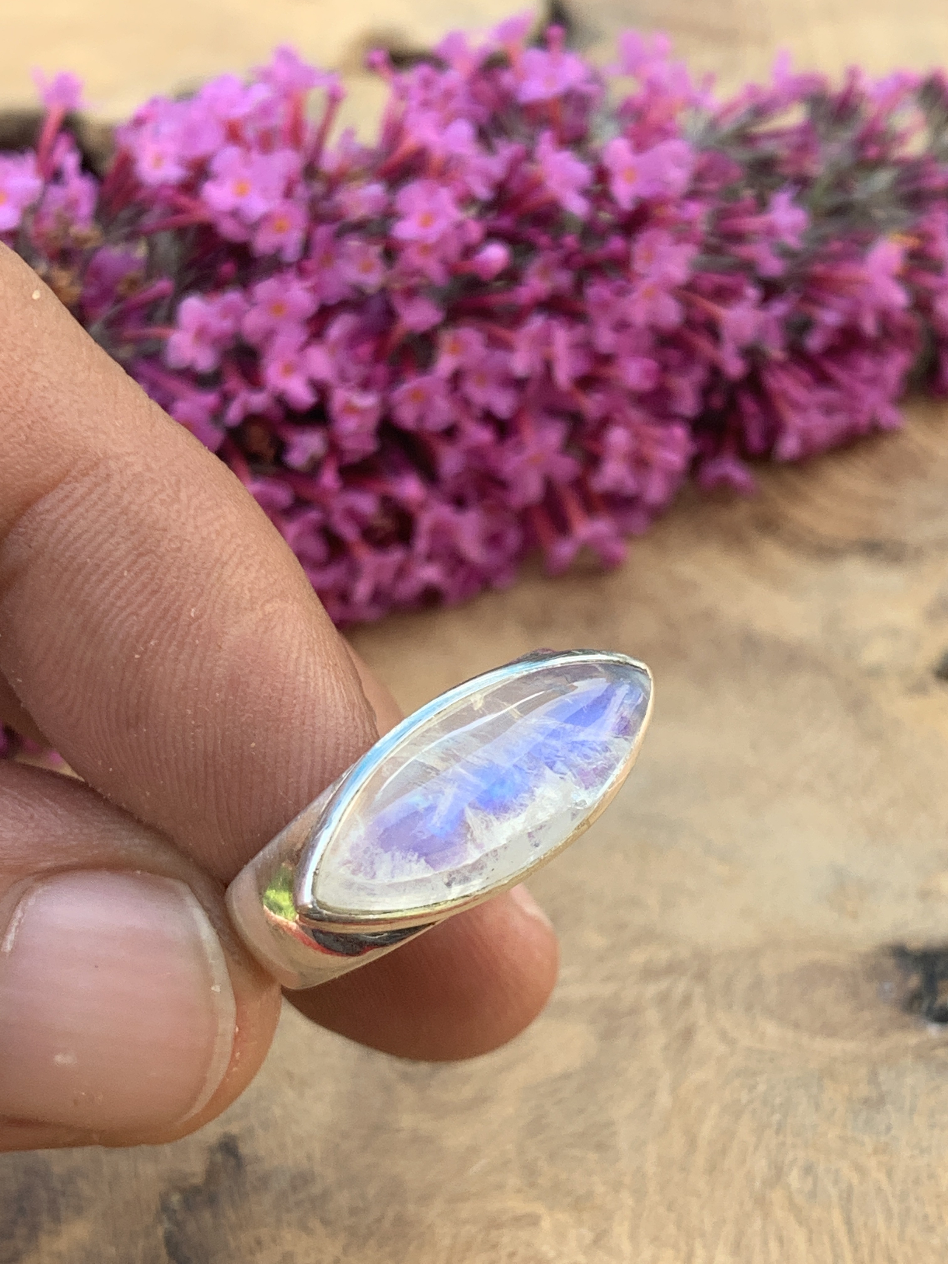 Regenbogen Mondstein Ring - 61