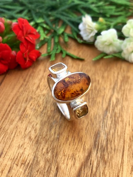 Amber Ring with Citrine